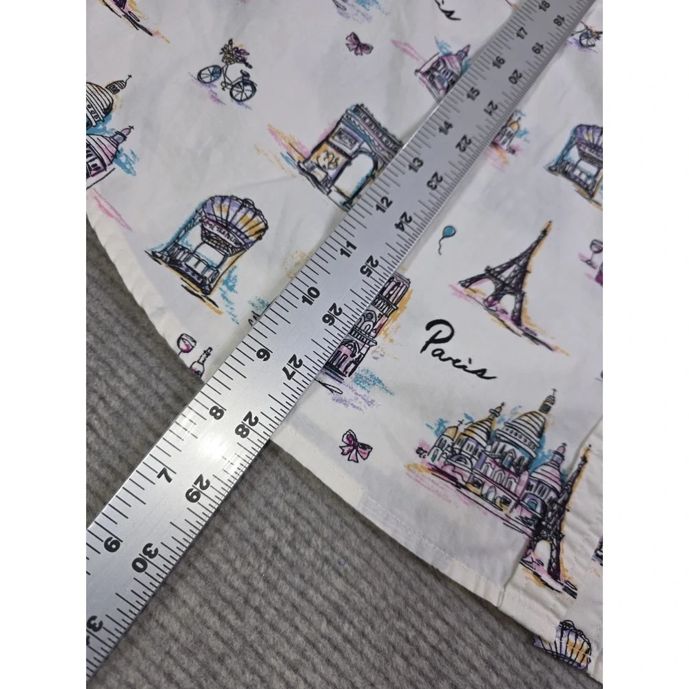 Talbots Womens White Paris Arch Eiffel Tower Notre-Dame Shirt XL Button Down